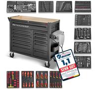 STAHLWERK Chariot d'atelier Dino équipé de 364 outils de qualité supérieure en chrome vanadium - Chariot de montage professionnel avec 12 tiroirs et roulettes Long-Life caoutchoutées