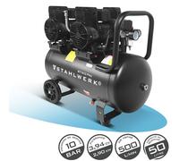 STAHLWERK Compresseur Réservoir 50 L - sans huile & silencieux, 10 bar, compresseur d'air comprimé avec moteurs Brushless, 3,94 CV, 2,9 kW, 500 l/min, compresseur silencieux, compresseur à piston,