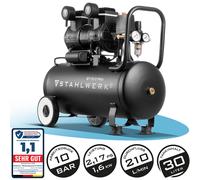STAHLWERK Compresseur d'air comprimé silencieux Brushless 10bar 30L 1,9CV 1.390W
