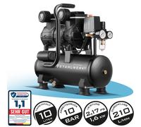 STAHLWERK Compresseur d'air ST 110 Pro, Compresseur silencieux avec 10 bar, 10 l, 69 dB et moteur Brushless inusable d'une puissance de 2,17 CV / 1.600 Watt, 7 ans de garantie constructeur