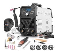 STAHLWERK Poste à souder combiné 2-en-1 DC TIG 200 ST - Kit complet - TIG & fonction MMA (ARC) jusqu'à 200 A, amorçage HF, Hotstart, Anti-Stick, pour acier, inox, cuivre & laiton, pas d'alu