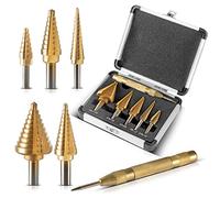 STAHLWERK Forets étagés/forets coniques HSS, set de 6 pièces avec revêtement TiN, forets à lamer/forets à métaux, y compris grains automatiques et coffret en aluminium