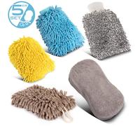STAHLWERK Gant de lavage pour voiture Lot de 5 gants de nettoyage Gant en microfibre Éponge