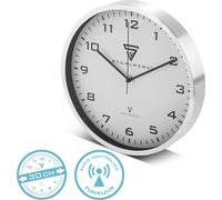 STAHLWERK Horloge murale 30 cm horloge d'atelier argentée avec boîtier aluminium mouvement RCC
