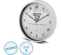STAHLWERK Horloge murale 30 cm horloge d'atelier blanche avec boîtier aluminium mouvement RCC