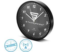STAHLWERK Horloge murale 30 cm horloge d'atelier noire avec boîtier aluminium mouvement RCC