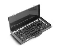 STAHLWERK Jeu de 24 douilles à cliquet | Jeu de clés à cliquet | Jeu de douilles | Coffret à douilles | Boîte à douilles avec cliquet réversible 1/2" (24 pièces avec manivelle)