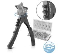STAHLWERK NZ-280 ST Kit de pince à riveter 360° | Pince à riveter à levier | Pince à riveter | Pince à écrou de rivetage | Outil de rivetage | Pince à riveter à une main avec 4 embouts