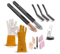 STAHLWERK Kit d'accessoires WIG - Support de brûleur avec base magnétique, brosses métalliques 220 mm, gants de soudage, WP-26 WIG pièces d'usure Set de 26 pièces, 2 tiges de soudage TIG 2,4 mm (acier