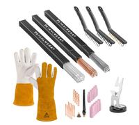 STAHLWERK Kit d'accessoires WIG - Support de brûleur avec base magnétique, brosses métalliques 220 mm, gants de soudage, WP-26 WIG pièces d'usure Set de 26 pièces, 3 tiges de soudage TIG de 2,4 mm