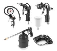 STAHLWERK Kit d'air comprimé 5 pièces | Outil pneumatique avec pistolet à peinture, pistolet de soufflage, pistolet de nettoyage avec réservoir, gonfleur de pneu avec manomètre et tuyau spiralé de 5 m