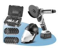 STAHLWERK Kit de ponçage - Meuleuse d'angle sans fil 20 V AWS-20 ST 0-7500 tr/min, batterie 4 Ah, avec mallette, chargeur, 10 disques abrasifs et à ébarber de 125 mm de diamètre, casque de ponçage PSA