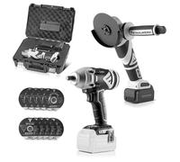 STAHLWERK Kit d'outils sans fil - Meuleuse d'angle sans fil 20 V 0-7 500 tr/min avec visseuse à chocs rotative 500 Nm, batterie 4 Ah, chargeur, 10 disques, mallette de transport, kit d'atelier pour le