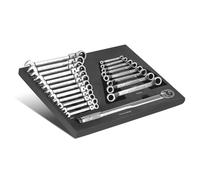 STAHLWERK Lot de 21 clés dynamométriques avec insert en mousse pour servante d'atelier - Clé dynamométrique 28-210 Nm et clé polygonale dans insert de chariot à outils avec clé plate inclinable