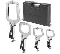 STAHLWERK Lot de 4 pinces étau - En forme de C de 6 à 14" - Pinces à serrage rapide - Pinces de serrage en acier fortement allié - Mallette de transport incluse