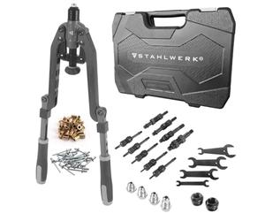 STAHLWERK Lot de 85 pinces à rivets et rivets aveugles | Pince à riveter polyvalente 2 en 1 pour fixer des rivets aveugles et des écrous à riveter
