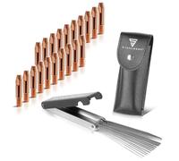 STAHLWERK MIG MAG Lot de 20 buses de contact de 0,9 mm M6 x 28 avec nettoyeur de buses 13 en 1 dans un étui, accessoires de soudure de haute qualité pour chalumeau de soudage AK25/MB25/KD24