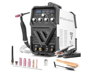 STAHLWERK Poste à souder combiné 2-en-1 AC/DC TIG 200 ST - TIG & MMA (ARC) jusqu'à 200 A, amorçage HF, Hotstart, Anti-Stick, mode 2T & 4T, soudage AC TIG pour aluminium, technologie IGBT