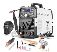 STAHLWERK Poste à souder combiné 2-en-1 DC TIG 200 Puls Pro - Kit complet - TIG & MMA (ARC) jusqu'à 200 A, fonction Pulse, mémoire de jobs, adapté aux tôles fines, pour acier, inox, cuivre & laiton