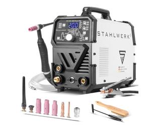 STAHLWERK Poste à souder combiné 2-en-1 DC TIG 200 Puls Pro - TIG & MMA (ARC) jusqu'à 200 A, fonction Pulse, mémoire de jobs, Hotstart, adapté aux tôles fines, pour acier, inox, cuivre & laiton