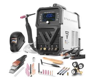 STAHLWERK Poste à souder combiné 3-en-1 AC/DC TIG 200 ST Digital - Kit complet - TIG & MMA (ARC) jusqu'à 200 A, mode Clean pour le nettoyage électrochimique des soudures inox, amorçage HF