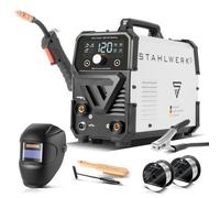 STAHLWERK Poste à souder Mini FLUX 120 ST Digital - Kit complet - Soudage au fil fourré (FLUX) sans gaz jusqu'à 120 A, dévidage synergique, éclairage LED, fonction Lift-TIG & MMA (ARC)