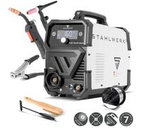 STAHLWERK Poste à souder FLUX 160 ST Digital - Set de démarrage - Combiné 3-en-1 160 A, soudage au fil fourré sans gaz, MMA (ARC), Lift-TIG (DC), dévidage synergique, éclairage LED, IGBT