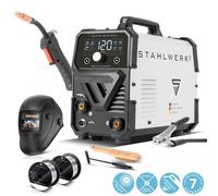 STAHLWERK Poste à souder Mini FLUX 120 ST - équipement complet - fil fourré (sans gaz), dévidoir synergique pour fil de soudage 0,6 | 0,8 | 0,9 | 1,0 mm, onduleur compact avec véritable 120 ampères