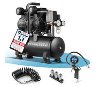 STAHLWERK ST-110 Pro Compresseur complet - 10 bar, 2,1 CV, 1,6 kW, 210 l/min, réservoir 10 l, compresseur silencieux sans huile avec moteur sans balais, tuyau de 5 m, gonfleur de pneu et distributeur