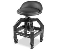 STAHLWERK Tabouret d'atelier réglable en hauteur VWH-300 ST avec grand compartiment de rangement, charge max. 136 kg, hauteur d'assise 59-76 cm, roulettes pivotantes à roulement aisé