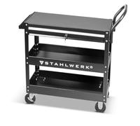 STAHLWERK WZE-3 ST Servante à outils avec capacité de charge de 150 kg, tiroir verrouillable et 3 surfaces de chargement, chariot d'atelier en acier gris