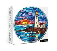 Stained Glass Beach Lighthouse Puzzle for Adults 1000 Piece, Ocean Sunset Jigsaw Puzzle, Nature Landscape Puzzle Scenery