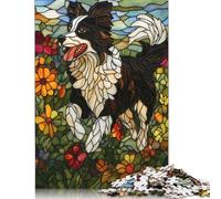 Stained Glass Border Collie Puzzle 1000 Pieces Cadeau Unique Jeu Éducatif Challenge Toy À De Qualité Supérieure Peinture Art pour Adultes Enfants 1000pcs (38x26cm)