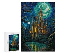 Stained Glass Castle Night Scene Puzzle 1000 Pièces Educa Jouet en Bois Cadeau Unique Décoration Intérieure Jeu Éducatif Challenge Toy Adultes Et Enfants À Partir De 14 Ans 300 PCS