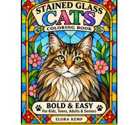Stained Glass Cats Coloring Book: 50 Bold & Easy Cat Designs for Kids, Teens, Adults and Seniors