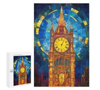 Stained Glass Clock Tower Art Print Puzzle 1000 Pièces Educa Jouet en Bois Cadeau Unique Décoration Intérieure Jeu Éducatif Challenge Toy Adultes Et Enfants À Partir De 14 Ans 1000 PCS
