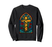 Stained Glass Cross with Red Roses Sweatshirt