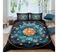 Stained Glass Design Parure de Lit 3 Pièces 3D Imprimée Microfibre Hypoallergique Ornate Mandala Art Housse de Couette avec 2 x Taies d'oreiller Respirante for Couple Amoureux Single（135x200cm）