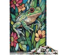 Stained Glass Frog Puzzle 1000 Pièces Educa Jouet en Bois Cadeau Unique De l'art De La Décoration Jeu Éducatif Challenge Toy Adultes & Enfants des 14 Ans 500pcs (52x38cm)