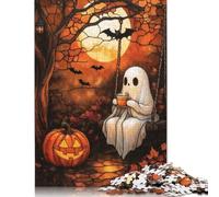 Stained Glass Ghost and Coffee Under The Moon Puzzles 1000 Pièces Cadeau Unique Jeu Éducatif Challenge Toy À De Qualité Supérieure Peinture Art pour Adultes Enfants 1000pcs (75x50cm)