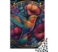 Stained Glass Hummingbird Art Puzzle 1000 Pieces Cadeau Unique Jeu Éducatif Challenge Toy À De Qualité Supérieure Peinture Art pour Adultes Et Enfants À Partir De 14 Ans 70x50cm/1000pcs