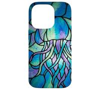 Stained Glass Jellyfish Blue Purple Mosaic Ocean Art Coque pour iPhone 14 Pro