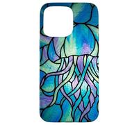 Stained Glass Jellyfish Blue Purple Mosaic Ocean Art Coque pour iPhone 15 Pro Max