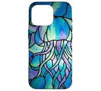 Stained Glass Jellyfish Blue Purple Mosaic Ocean Art Coque pour iPhone 16 Pro