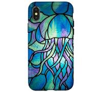 Stained Glass Jellyfish Blue Purple Mosaic Ocean Art Coque pour iPhone X/XS