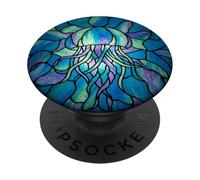 Stained Glass Jellyfish Blue Purple Mosaic Ocean Art PopSockets PopGrip Adhésif
