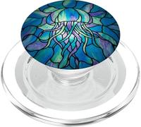 Stained Glass Jellyfish Blue Purple Mosaic Ocean Art PopSockets PopGrip pour MagSafe