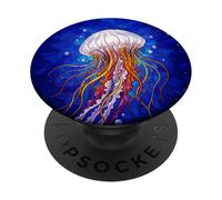 Stained Glass Jellyfish Mosaic Art Ocean Creature PopSockets PopGrip Adhésif