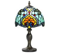 Stained Glass lamp Bleu 8 Pouces Rétro Lampe en Verre avec Abat-Jour en Vitrail Artisanal et Base en Métal pour Décorer la Chambre à Coucher le Salon le Bureau