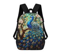 Stained Glass Peacock Artwork-7 Sacs À Dos Imprimés En 3D Pour Enfants 17inch Sacs À Dos Tendance Et Décontractés Pour La Journée, Sacs De Voyage, Sacs À Dos D'extérieur Pour Garçons Et Filles